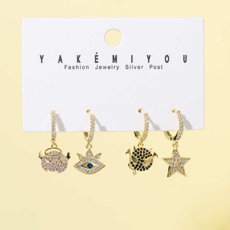 Yakemiyou Fashion Pentagram Heart Shape Snake Copper Enamel Gold Plated Zircon Dangling Earrings 1 Set display picture 5
