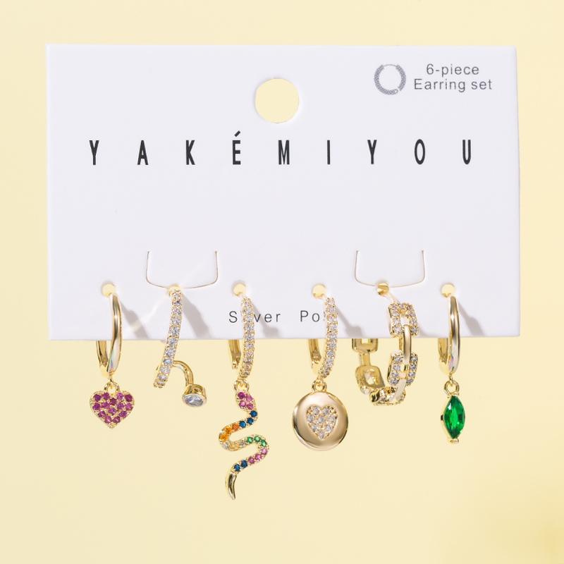 Yakemiyou Fashion Pentagram Heart Shape Snake Copper Enamel Gold Plated Zircon Dangling Earrings 1 Set display picture 6