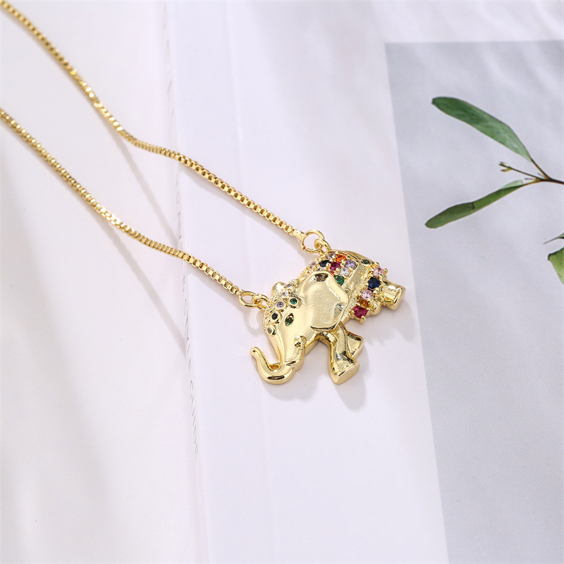 Cute Elephant Copper Enamel Zircon Necklace display picture 2