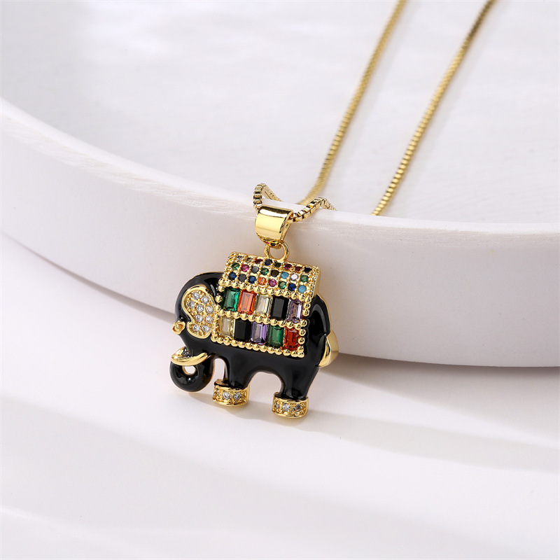 Cute Elephant Copper Enamel Zircon Necklace display picture 7