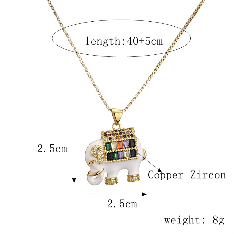 Cute Elephant Copper Enamel Zircon Necklace display picture 8