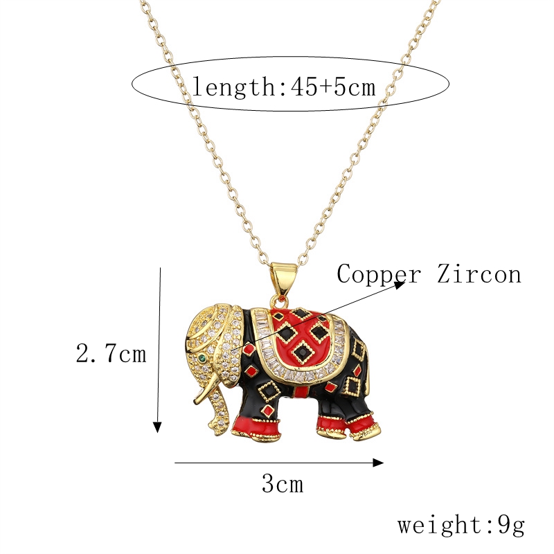Cute Elephant Copper Enamel Zircon Necklace display picture 11