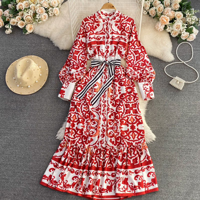 Women's Regular Dress Vintage Style Round Neck Long Sleeve Floral Maxi Long Dress Banquet display picture 7