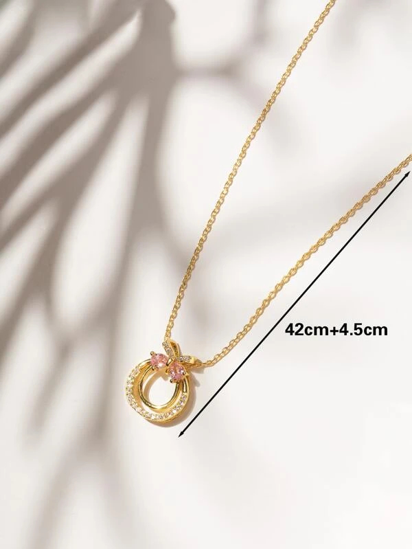 Fashion Bow Knot Copper Gold Plated Zircon Pendant Necklace 1 Piece display picture 2