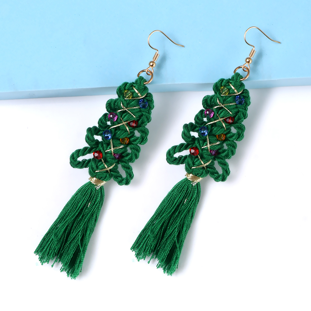 1 Pair Sweet Christmas Tree Tassel Cotton Rope Rhinestones Ear Hook display picture 15