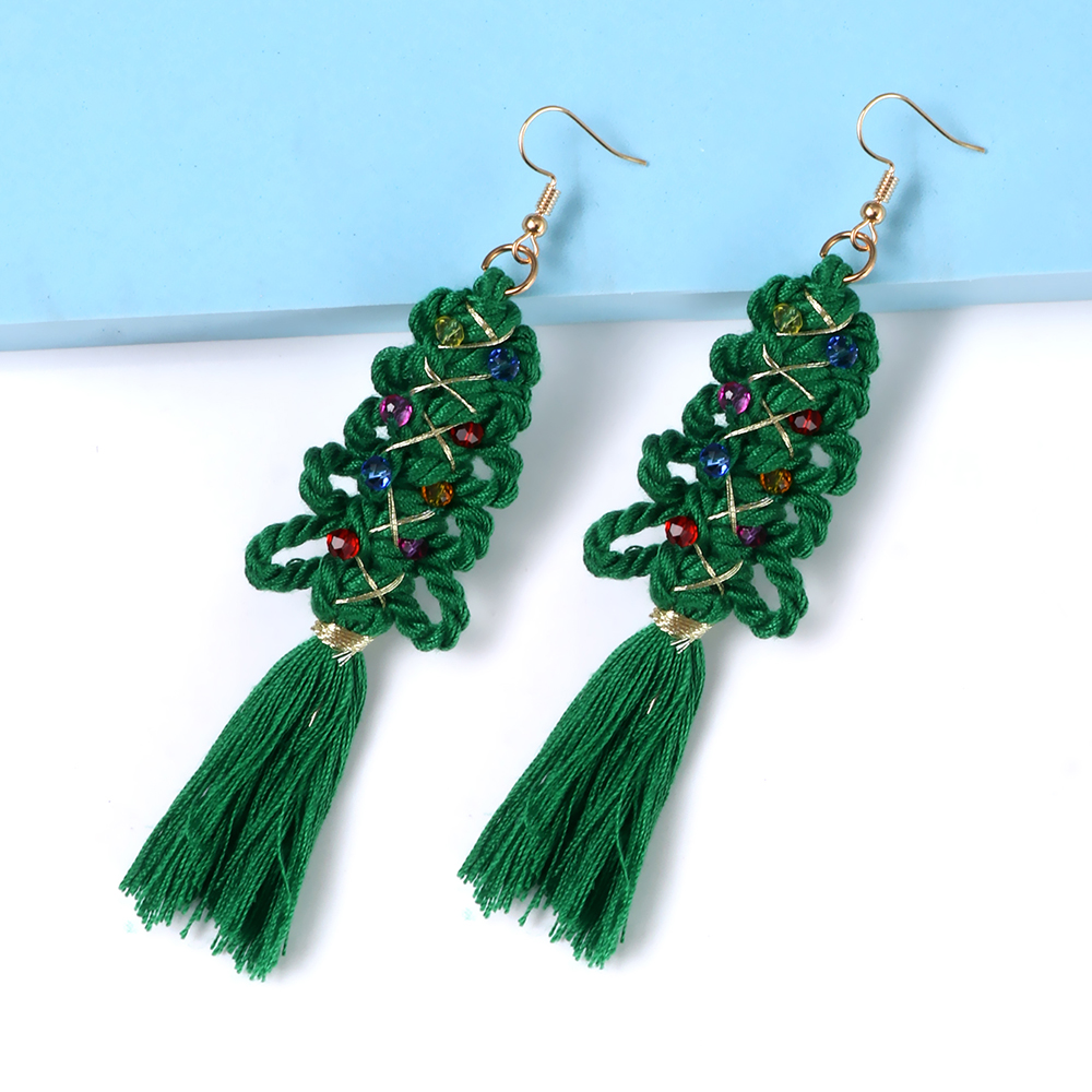 1 Paire Sucré Sapin De Noël Gland Corde De Coton Strass Crochet D'oreille display picture 15