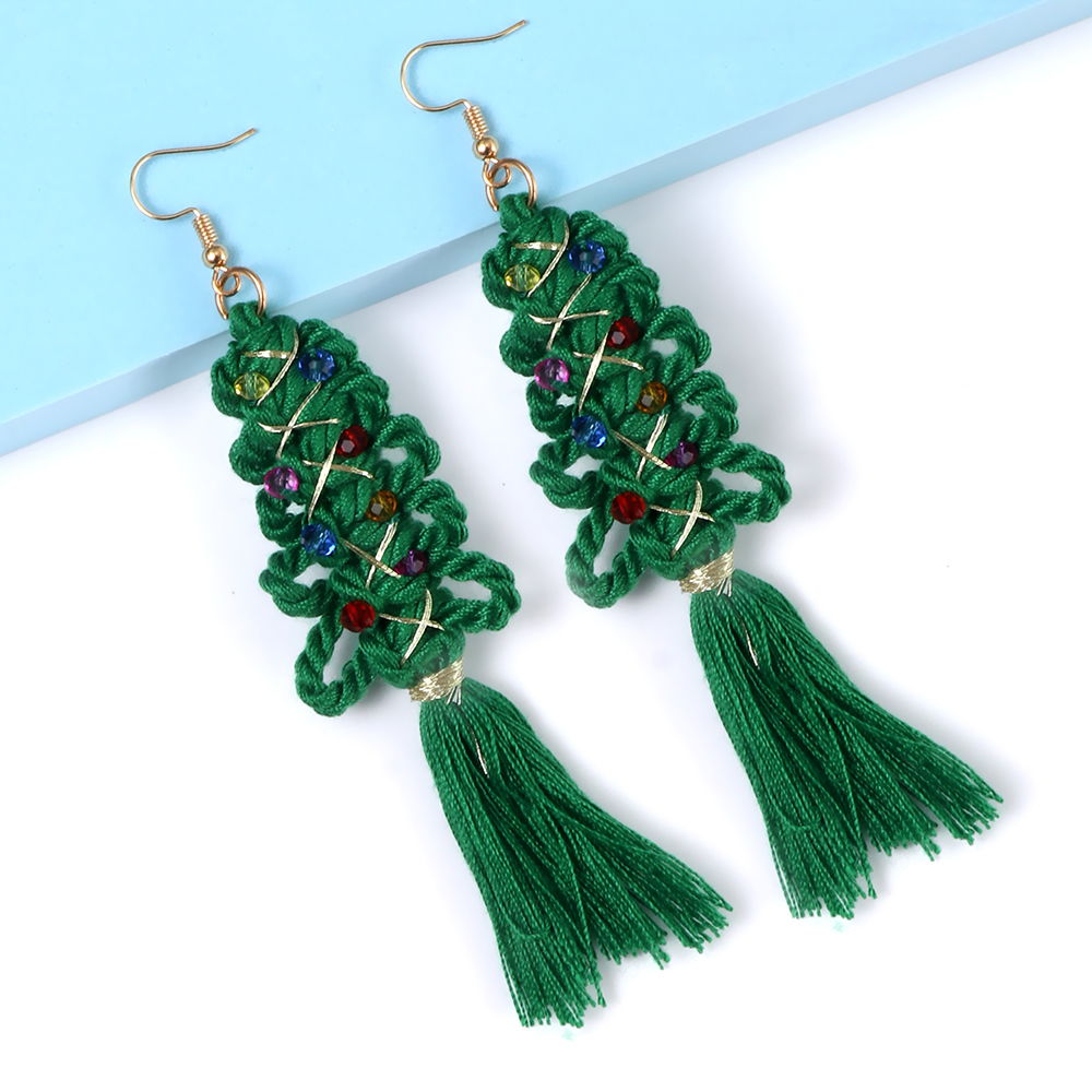1 Pair Sweet Christmas Tree Tassel Cotton Rope Rhinestones Ear Hook display picture 17