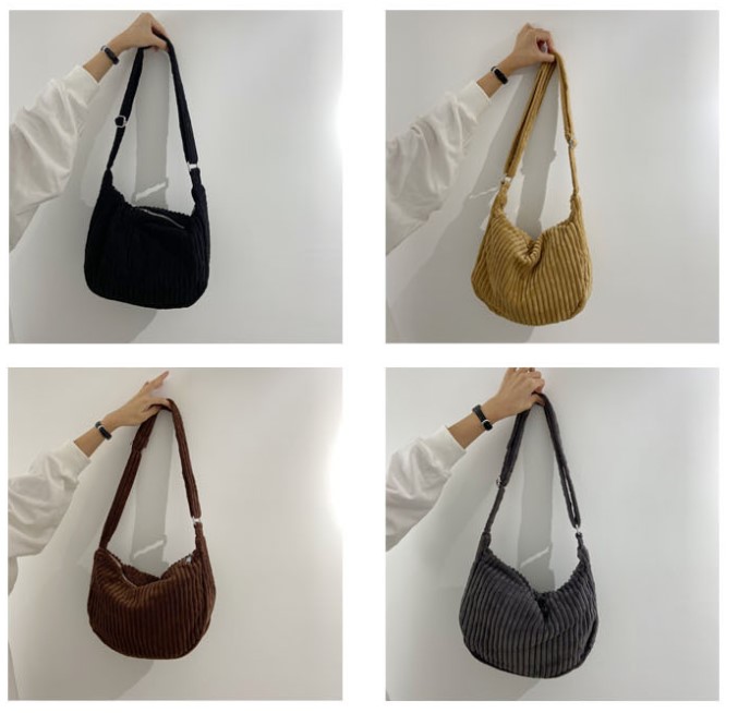 Women's Medium Corduroy Solid Color Fashion Dumpling Shape Zipper Crossbody Bag display picture 3