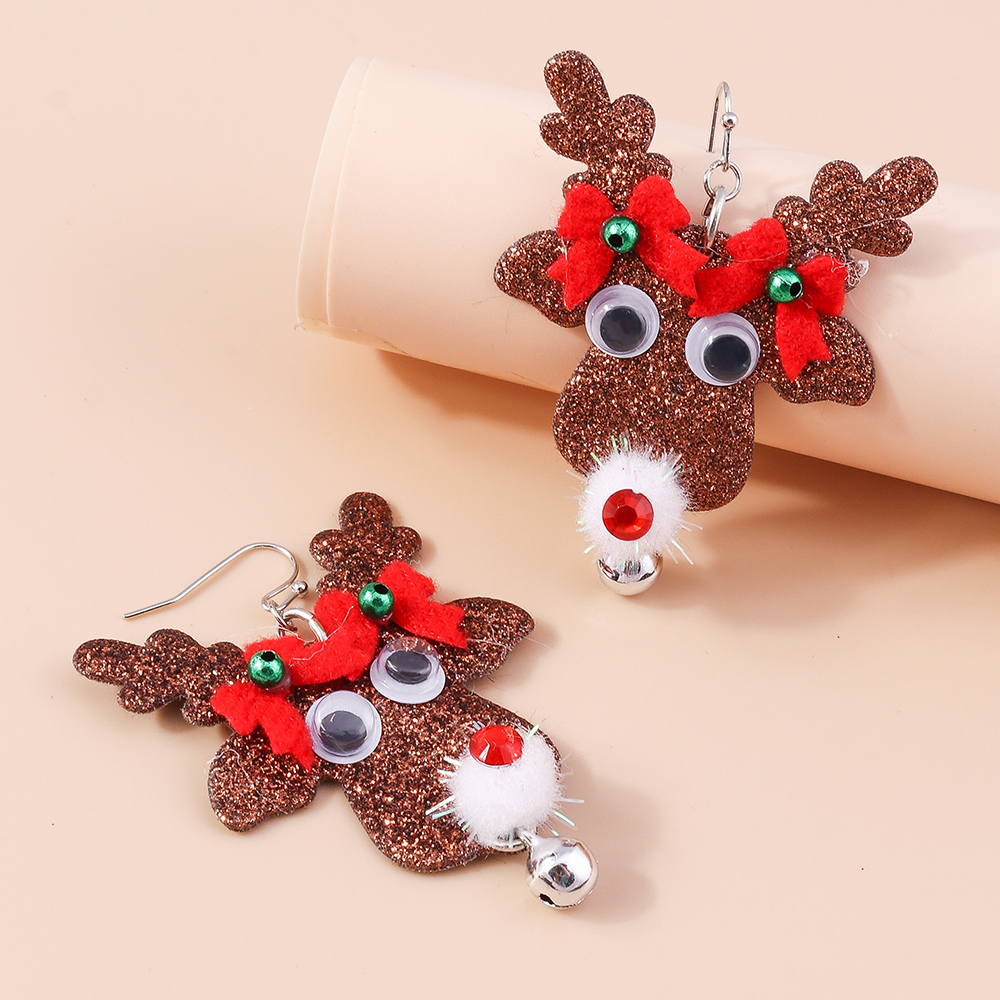 1 Pair Cute Deer Patchwork Mixed Materials Drop Earrings display picture 4