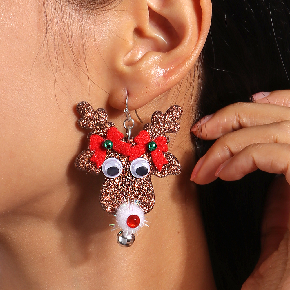 1 Pair Cute Deer Patchwork Mixed Materials Drop Earrings display picture 3