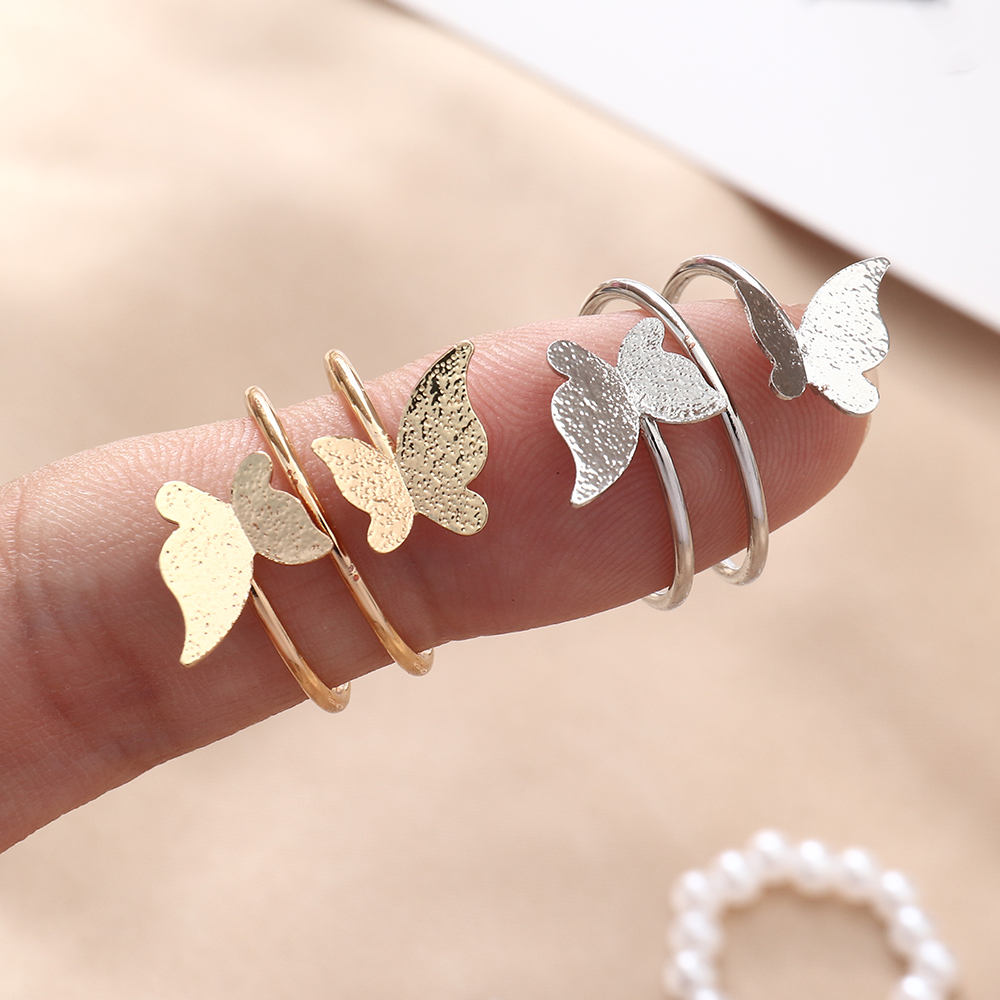 Fashion Butterfly Metal Beaded Artificial Pearls Women's Rings 4 Piece Set display picture 2