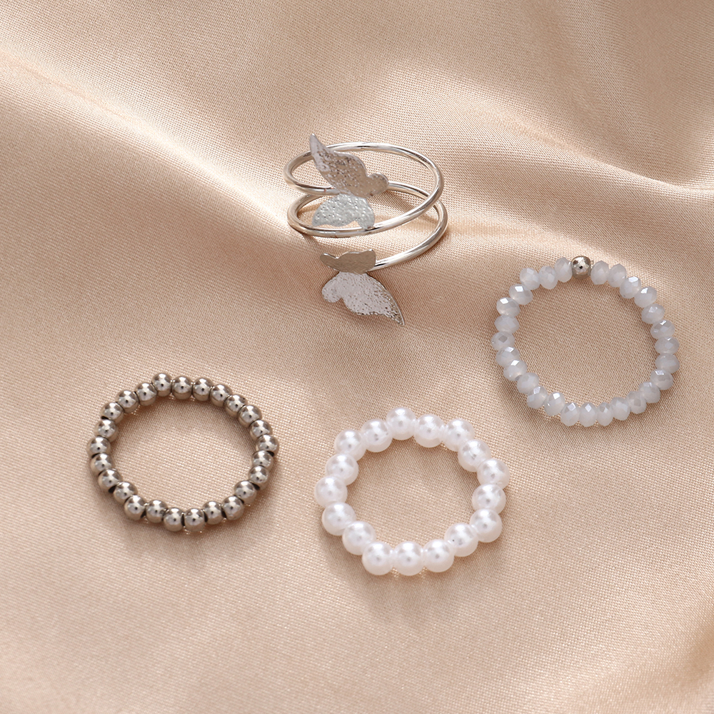 Mode Schmetterling Metall Perlen Künstliche Perlen Frau Ringe 4-teiliges Set display picture 5