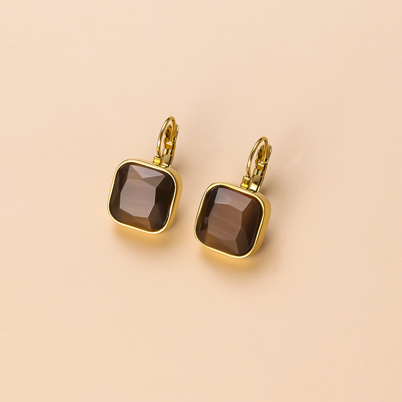 Style Vintage Géométrique En Acier Inoxydable Placage Pierre Naturelle Perle Zircon Boucles D'oreilles 1 Paire display picture 5