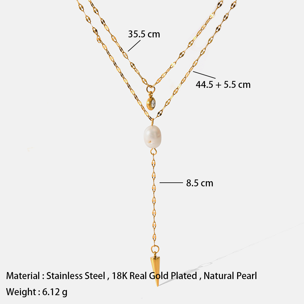 Simple Style Geometric Stainless Steel Gold Plated Artificial Pearls Layered Necklaces 1 Piece display picture 1