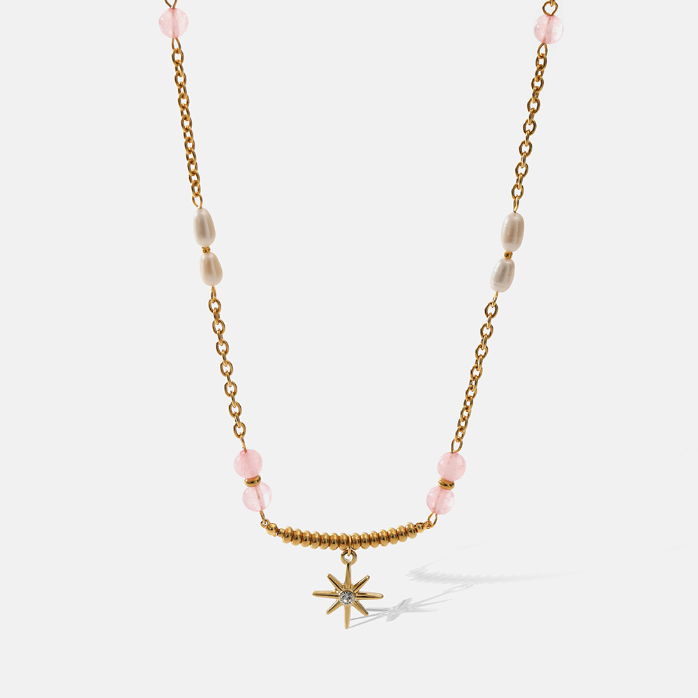 Einfacher Stil Stern Rostfreier Stahl Vergoldet Perle Zirkon Halskette Mit Anhänger 1 Stück display picture 7