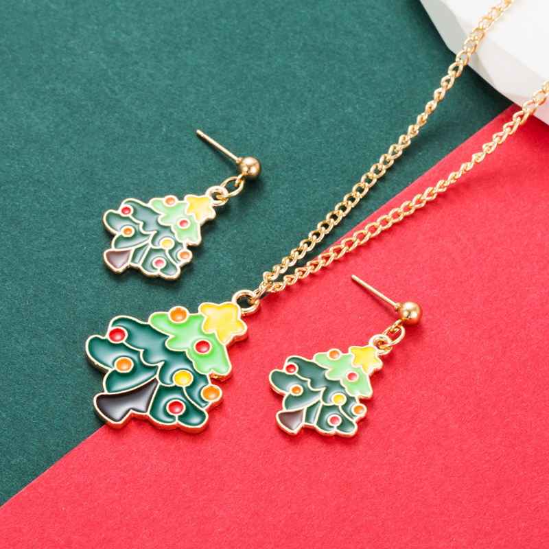 Cartoon Style Christmas Tree Elk Alloy Enamel Unisex Earrings Necklace 1 Set display picture 4