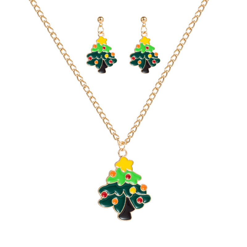 Cartoon Style Christmas Tree Elk Alloy Enamel Unisex Earrings Necklace 1 Set display picture 6