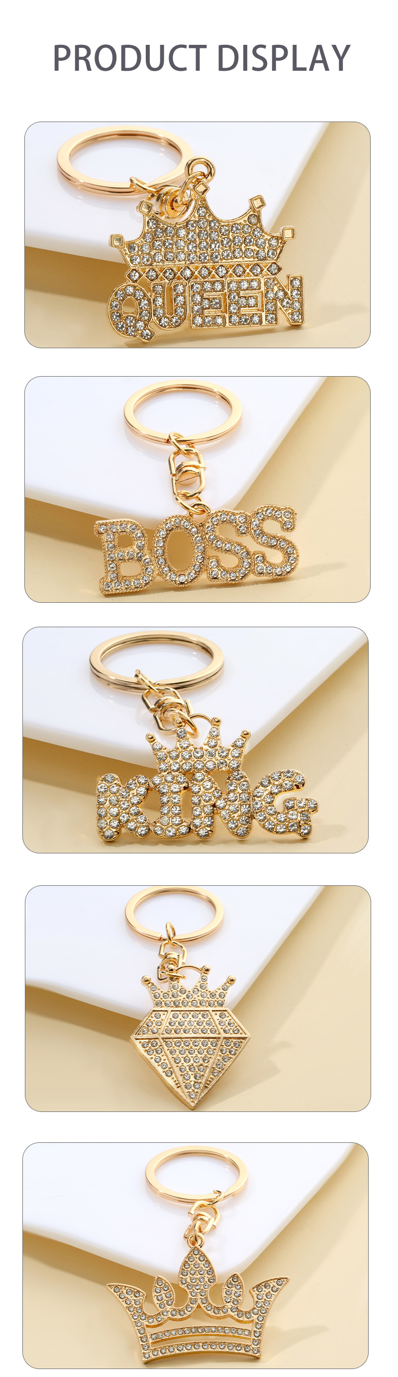 Fashion Letter Crown Alloy Inlay Rhinestones Bag Pendant Keychain 1 Piece display picture 5