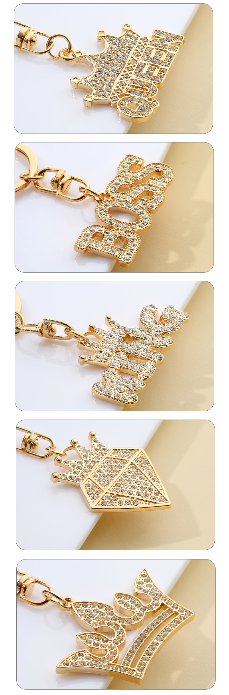 Fashion Letter Crown Alloy Inlay Rhinestones Bag Pendant Keychain 1 Piece display picture 6