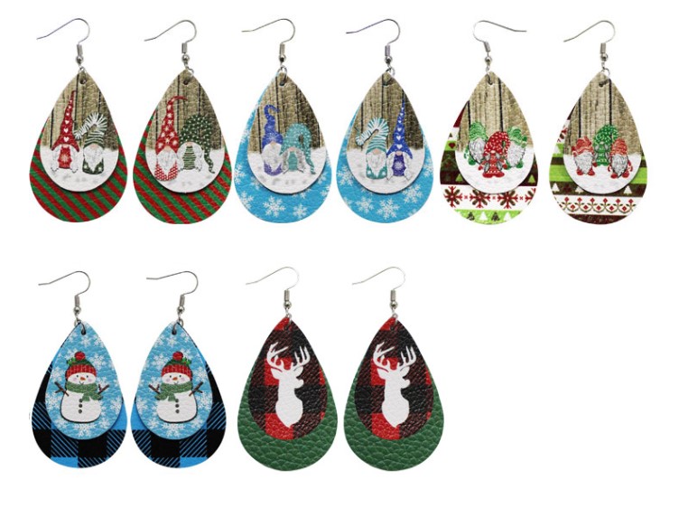 1 Pair Cute Santa Claus Snowman Elk Pu Leather Drop Earrings display picture 4