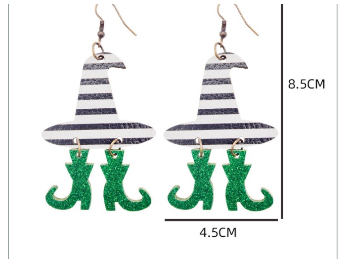 Funny Witch Hat Boots Pu Leather Women's Drop Earrings 1 Pair display picture 2