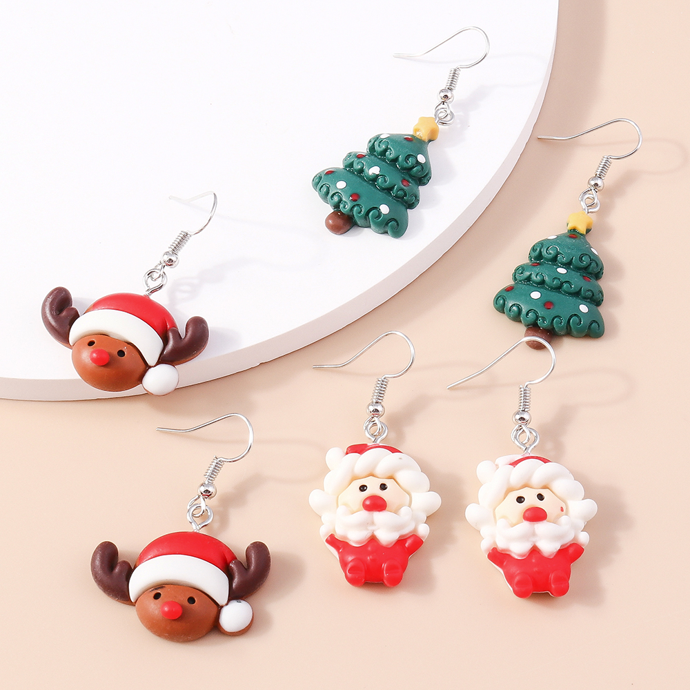 1 Paire Mode Sapin De Noël Père Noël Époxy Plastique Boucles D'oreilles display picture 5