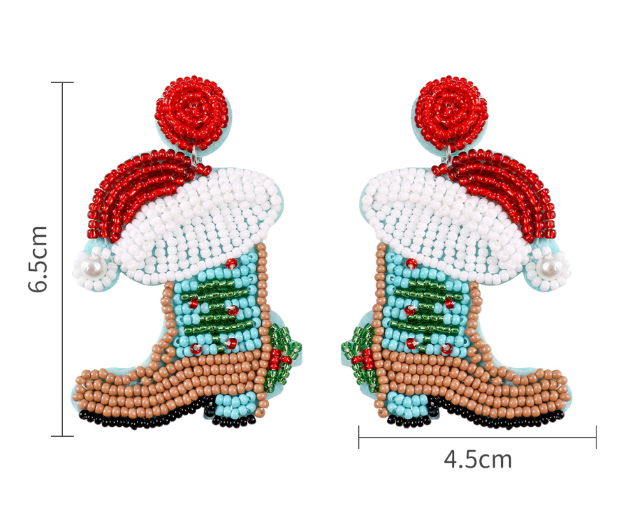 Simple Style Christmas Hat Christmas Socks Boots Beaded Alloy Handmade Women's Drop Earrings 1 Pair display picture 8