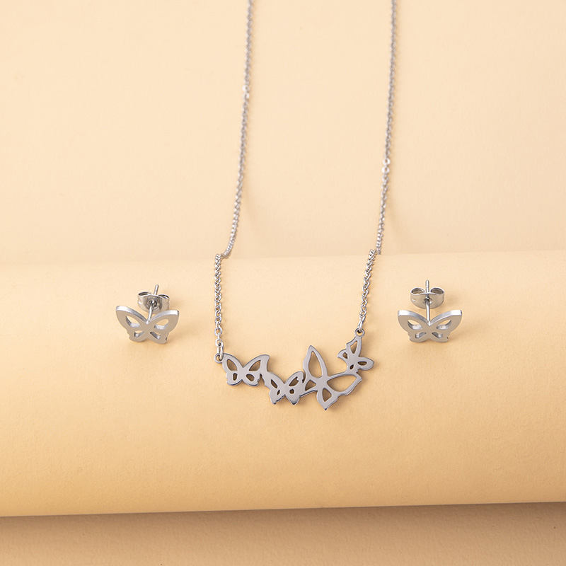 Fashion Butterfly Stainless Steel Hollow Out Jewelry Set 1 Set display picture 8