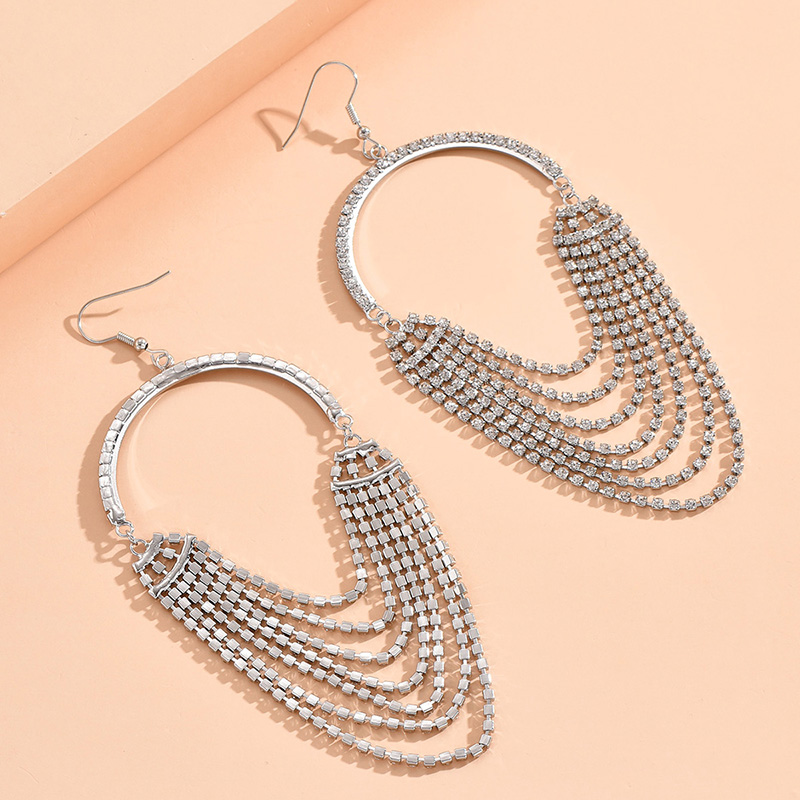 Casual Round Rhinestone Tassel Inlay Rhinestones Women's Drop Earrings 1 Pair display picture 3