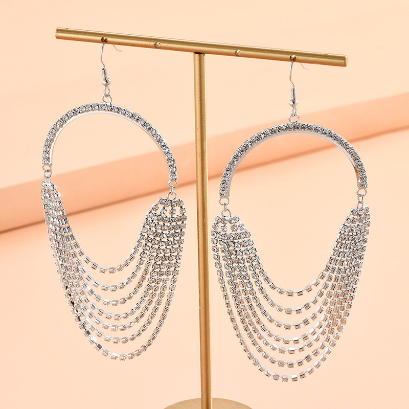 Casual Round Rhinestone Tassel Inlay Rhinestones Women's Drop Earrings 1 Pair display picture 4