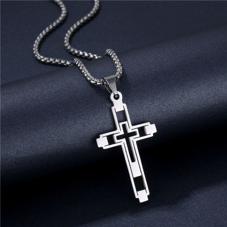 Hip-hop Cross Stainless Steel Hollow Out Pendant Necklace 1 Piece display picture 4