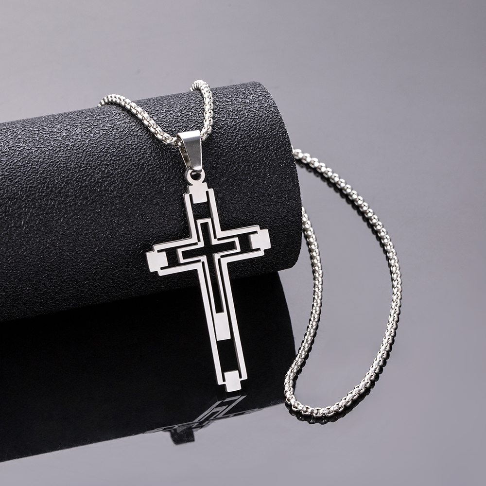 Hip-hop Cross Stainless Steel Hollow Out Pendant Necklace 1 Piece display picture 6