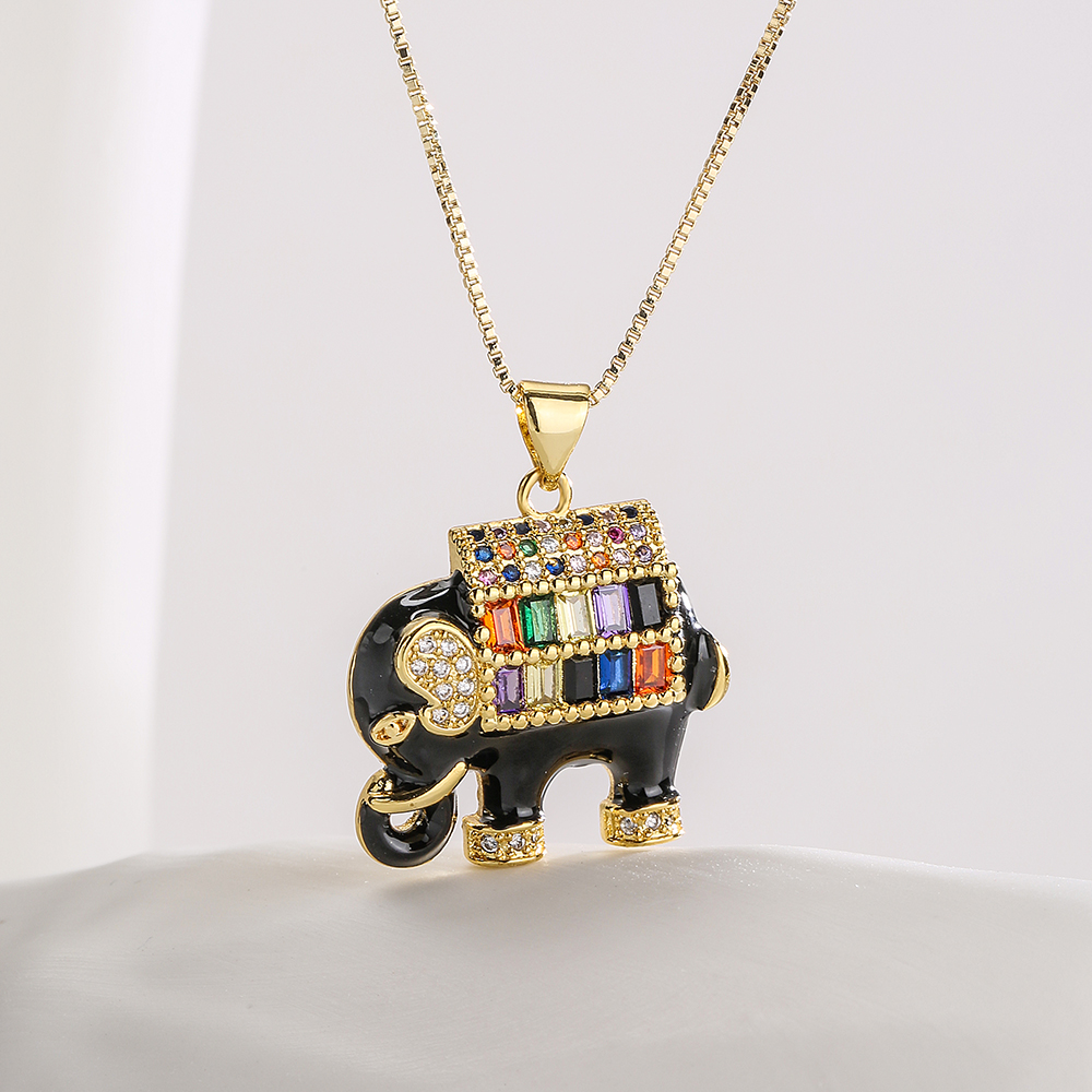 Fashion Elephant Copper Enamel Gold Plated Zircon Pendant Necklace 1 Pair display picture 1