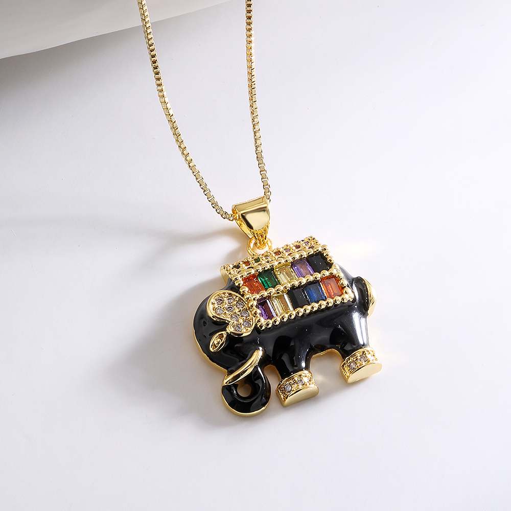 Mode Elefant Kupfer Emaille Vergoldet Zirkon Halskette Mit Anhänger 1 Paar display picture 2