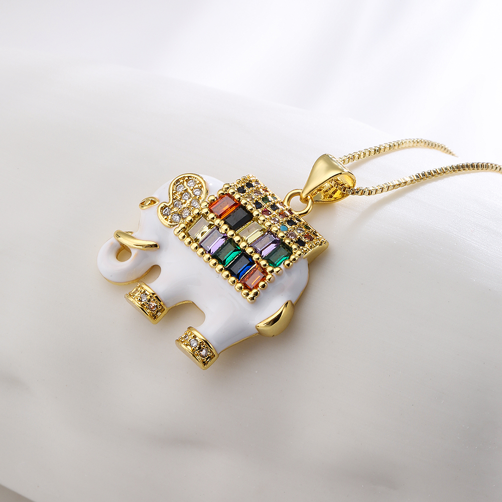 Mode Elefant Kupfer Emaille Vergoldet Zirkon Halskette Mit Anhänger 1 Paar display picture 3