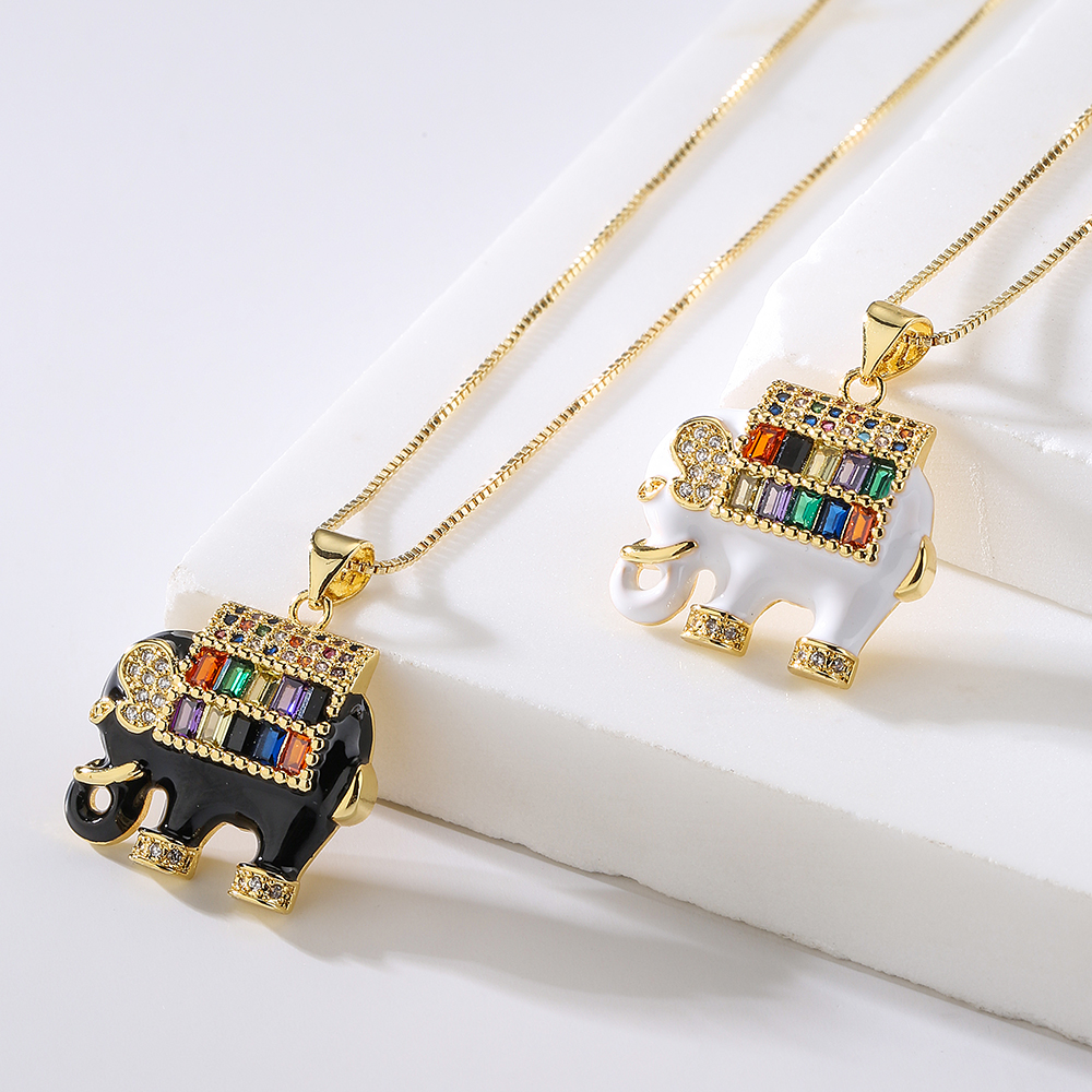 Fashion Elephant Copper Enamel Gold Plated Zircon Pendant Necklace 1 Pair display picture 4