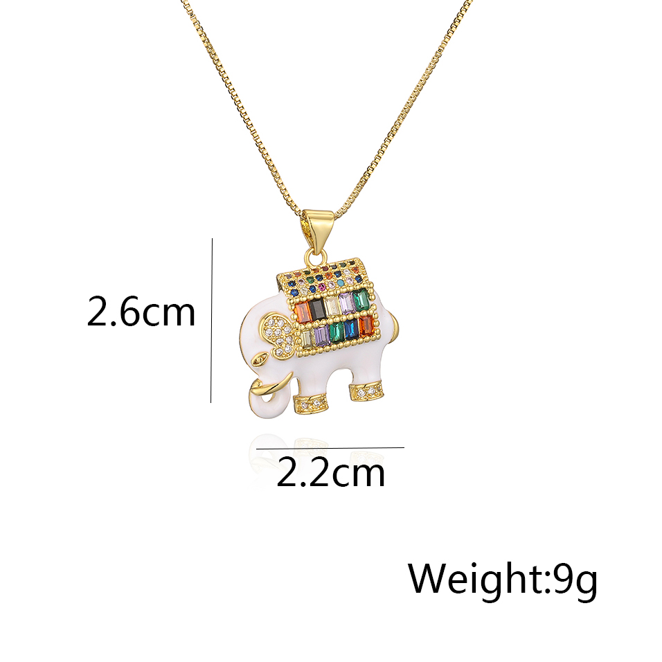 Mode Elefant Kupfer Emaille Vergoldet Zirkon Halskette Mit Anhänger 1 Paar display picture 5