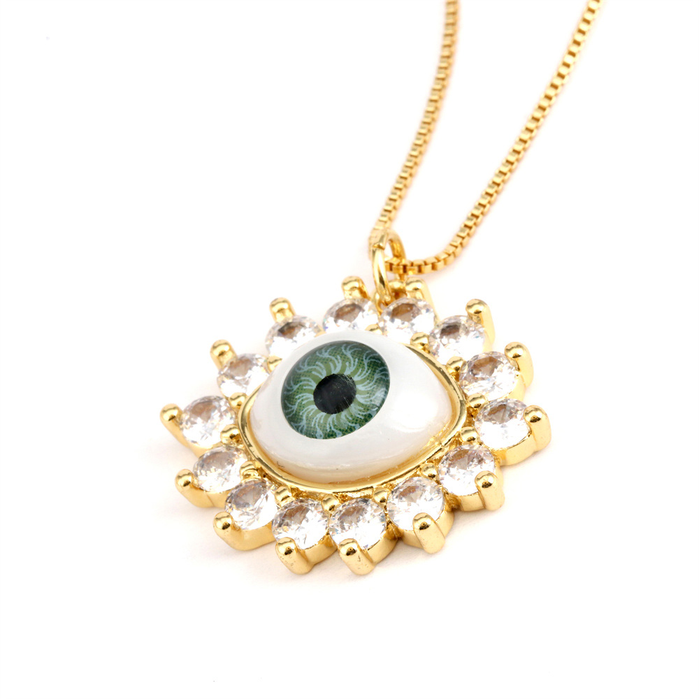 Fashion Devil's Eye Copper Inlay Resin Zircon Pendant Necklace display picture 9