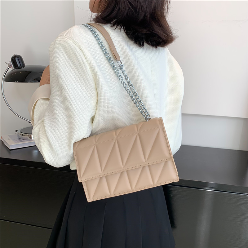 Women's All Seasons Pu Leather Solid Color Fashion Quilted Square Flip Cover Chain Bag display picture 5