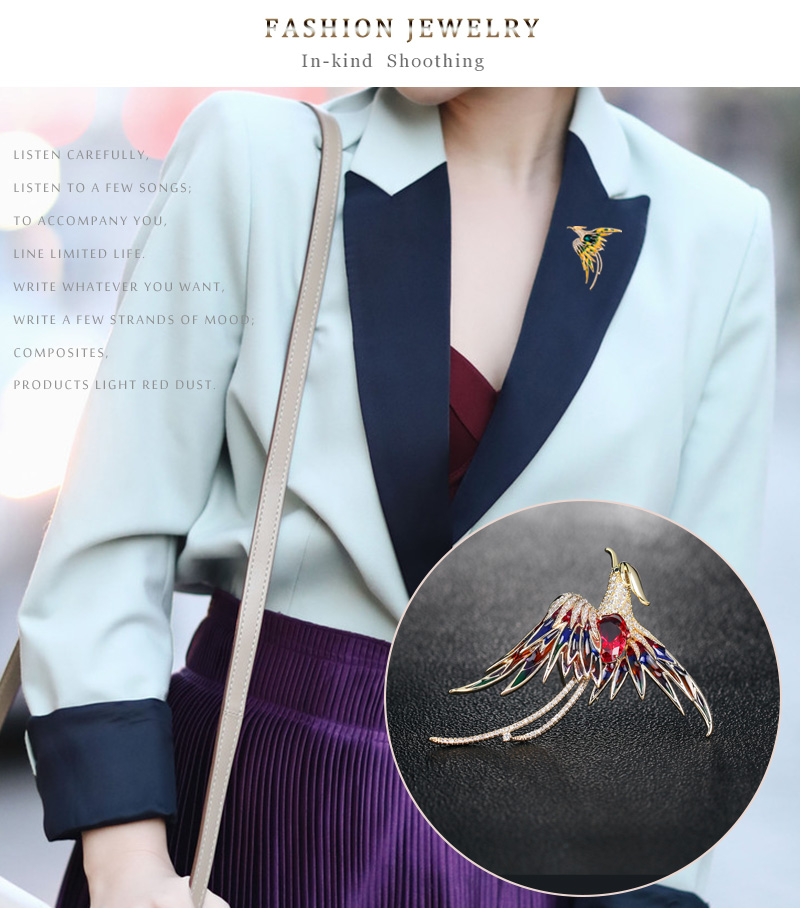 Chinoiserie Phoenix Alloy Inlay Rhinestones Unisex Brooches display picture 6