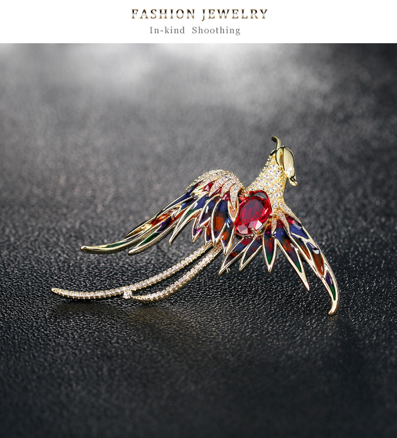Chinoiserie Phoenix Alloy Inlay Rhinestones Unisex Brooches display picture 5
