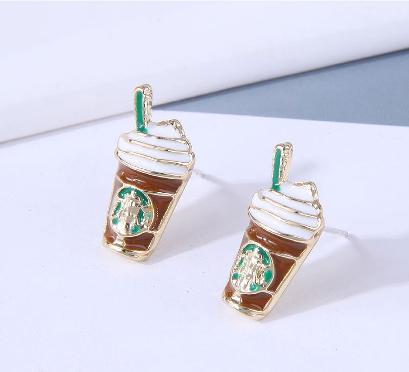 925 Silver Needle Delicate Korean Fashion Sweet Ol Simple Milk Tea Cup Personality Earrings display picture 2
