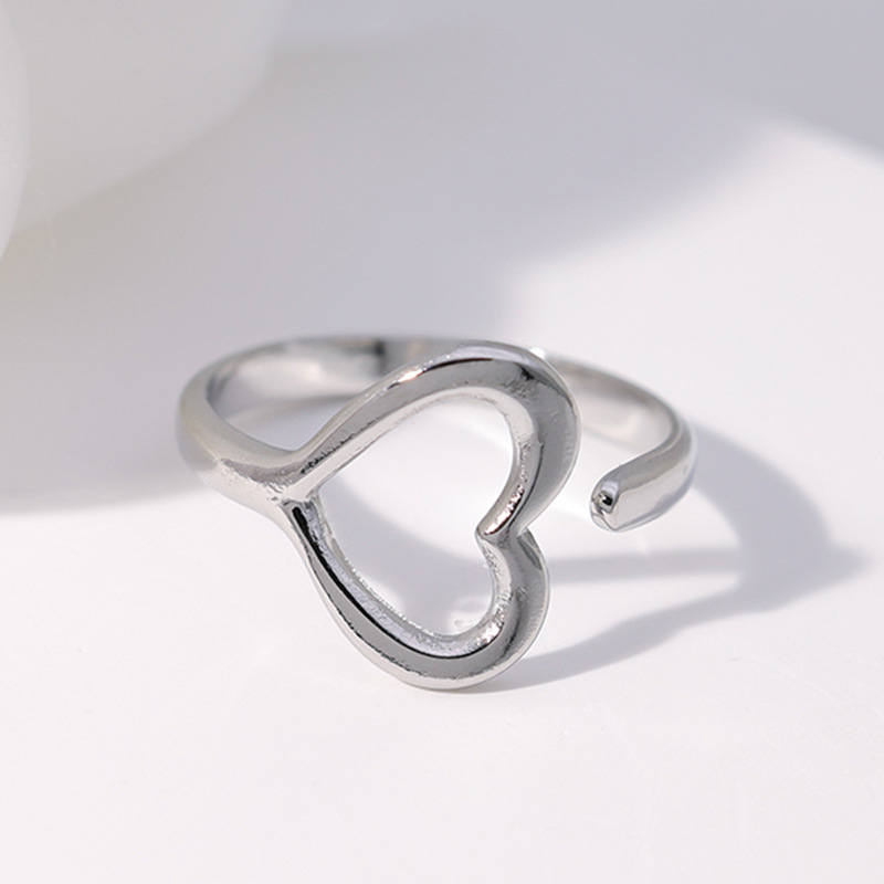 Sweet Simple Style Heart Shape Stainless Steel Plating Hollow Out Open Rings display picture 4