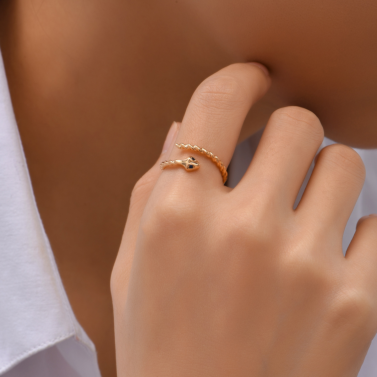 Simple Style Snake Copper Gold Plated Zircon Open Ring 1 Piece display picture 1