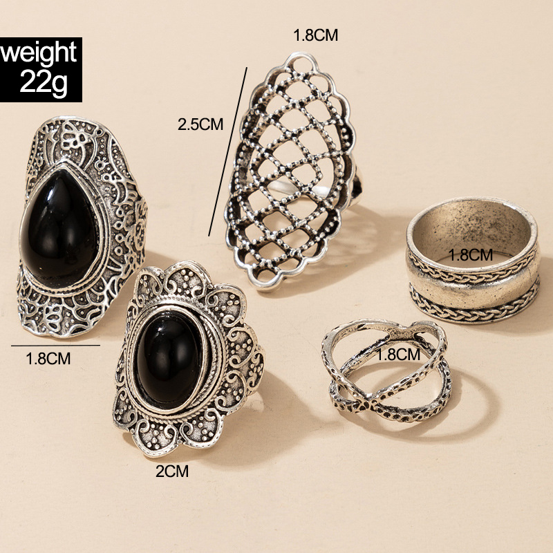 Retro Grid Alloy Enamel Hollow Out Women's Rings 5 Piece Set display picture 1