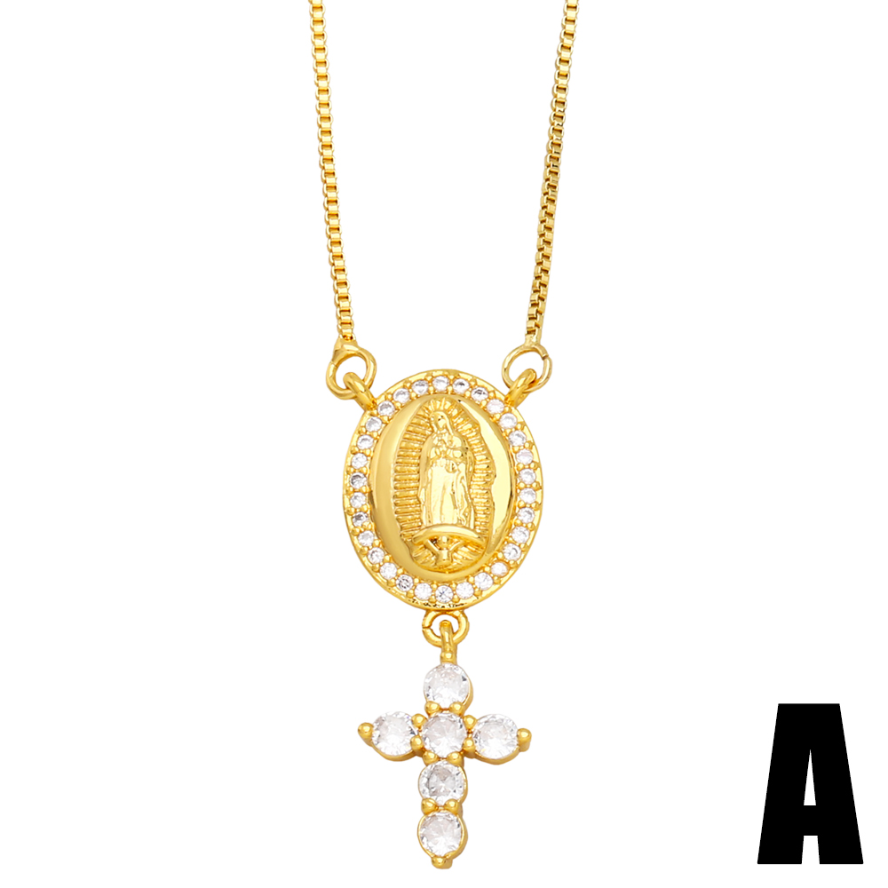 Fashion Cross Virgin Mary Dreamcatcher Copper Patchwork Gold Plated Zircon Pendant Necklace 1 Piece display picture 3