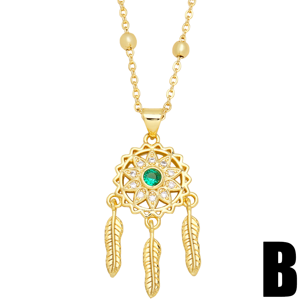 Fashion Cross Virgin Mary Dreamcatcher Copper Patchwork Gold Plated Zircon Pendant Necklace 1 Piece display picture 4