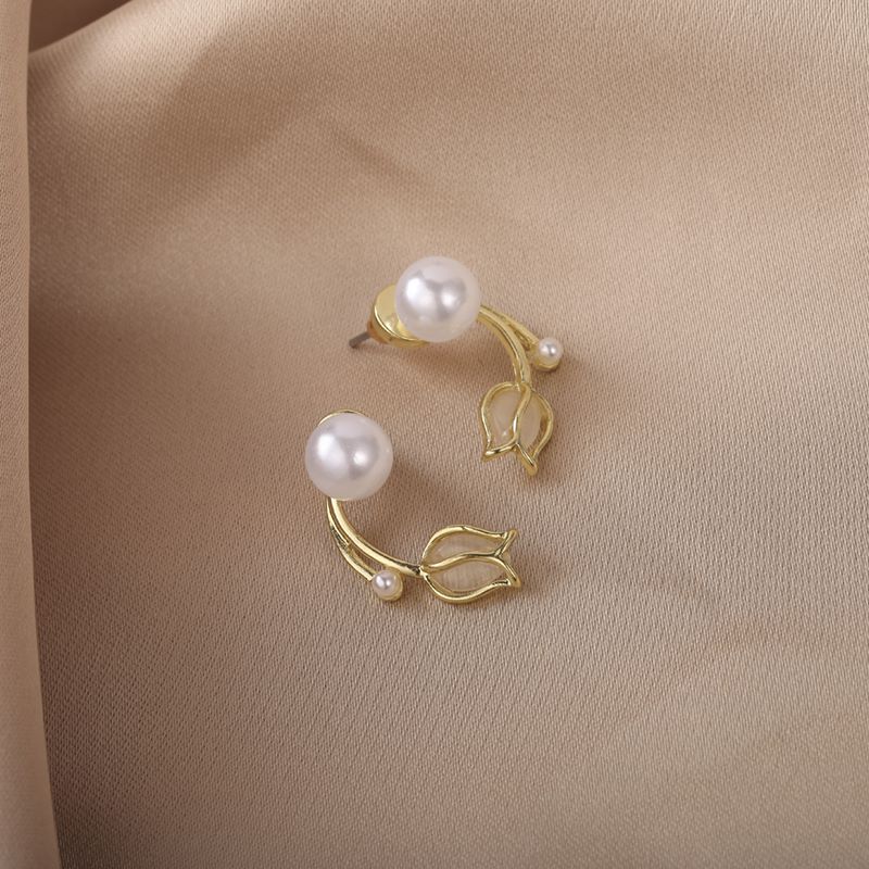 1 Pair Fashion Flower Inlay Alloy Artificial Pearls Opal Ear Studs display picture 2