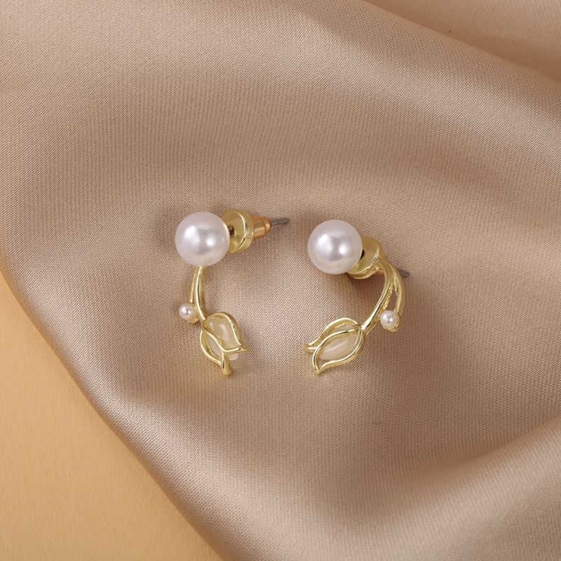 1 Pair Fashion Flower Inlay Alloy Artificial Pearls Opal Ear Studs display picture 3