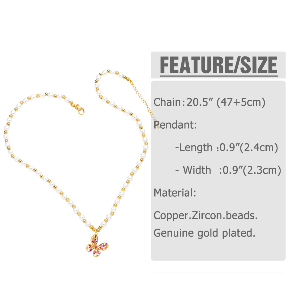 Fashion Cartoon Character Butterfly Copper Beaded Gold Plated Artificial Pearls Zircon Pendant Necklace 1 Piece display picture 1